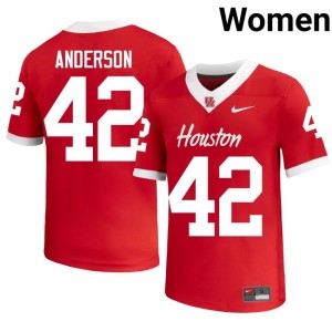 UH Coogs #42 College Football University Austin Anderson Red Womens Jersey 251340-322