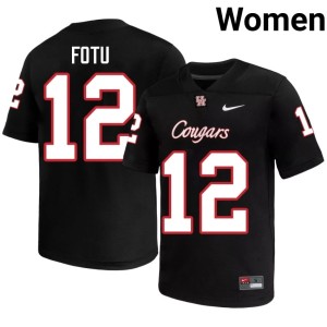 U of H Cougars Black #12 College Football High School Sione Fotu Womens Jersey 122019-835
