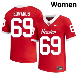 Cougars Red Women Weston Edwards Embroidery #69 College Football Jerseys 179282-468