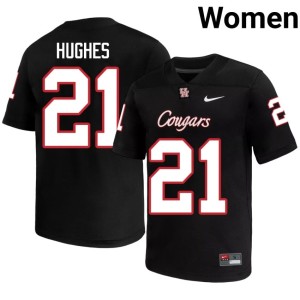 Cougars Women #21 Makhi Hughes Black College Football University Jerseys 994339-210