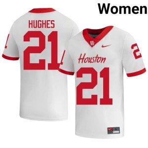 Cougars #21 Women's White Makhi Hughes University College Football Jersey 280114-314