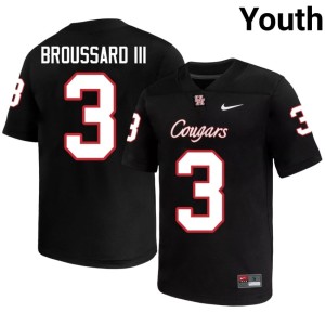 U of H Cougars College Football Harvey Broussard III #3 Black Stitched Youth Jersey 433318-740