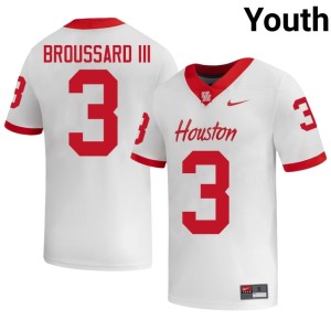 UH Coogs Harvey Broussard III Youth Stitched #3 White College Football Jersey 477753-621