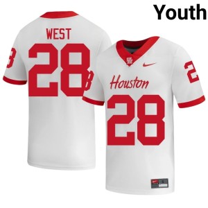 U of H Cougars Youth University College Football White Kenzy West #28 Jersey 538352-384
