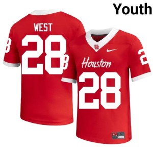 Cougars Youth Kenzy West Red #28 Stitched College Football Jerseys 269914-896