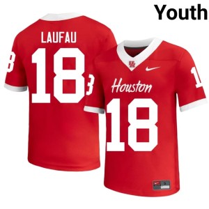 Houston Coogs Red Youth Khalil Laufau #18 College Football University Jersey 525303-682